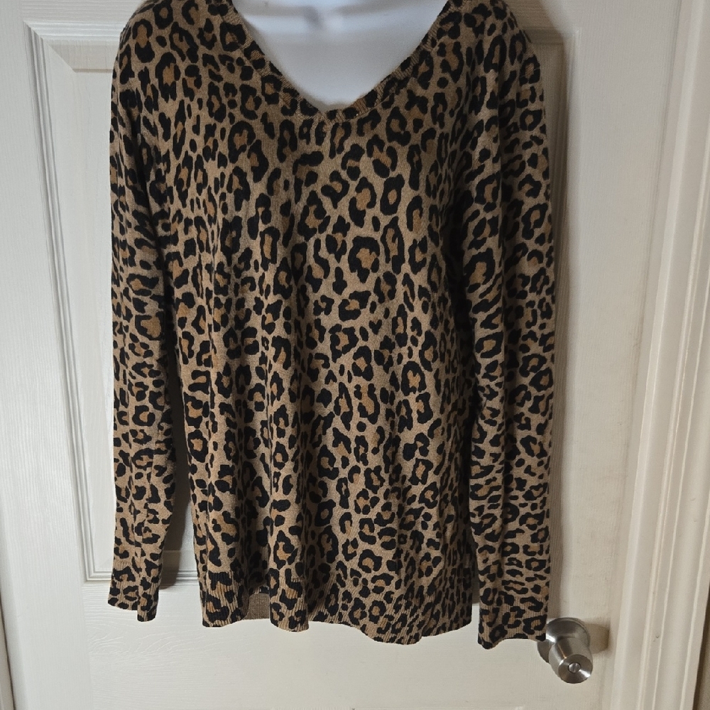 Leopard Print V-Neck Sweater for Women
